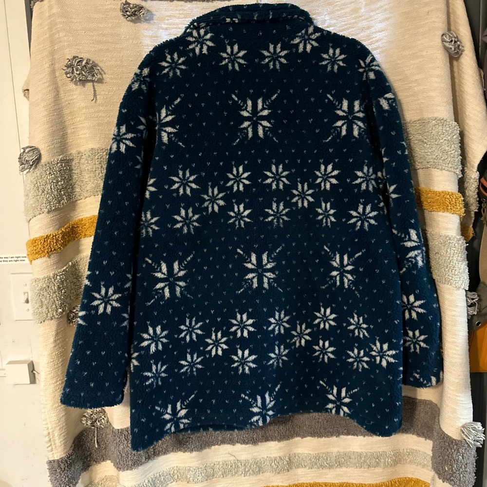 Vintage LL Bean Navy Snowflake Sherpa Fleece Coat - Women’s Large - Picture 9 of 10